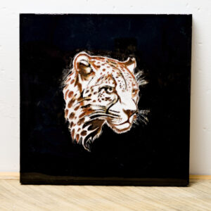 Leopard Head Painted 3D Carving with Epoxy Finish